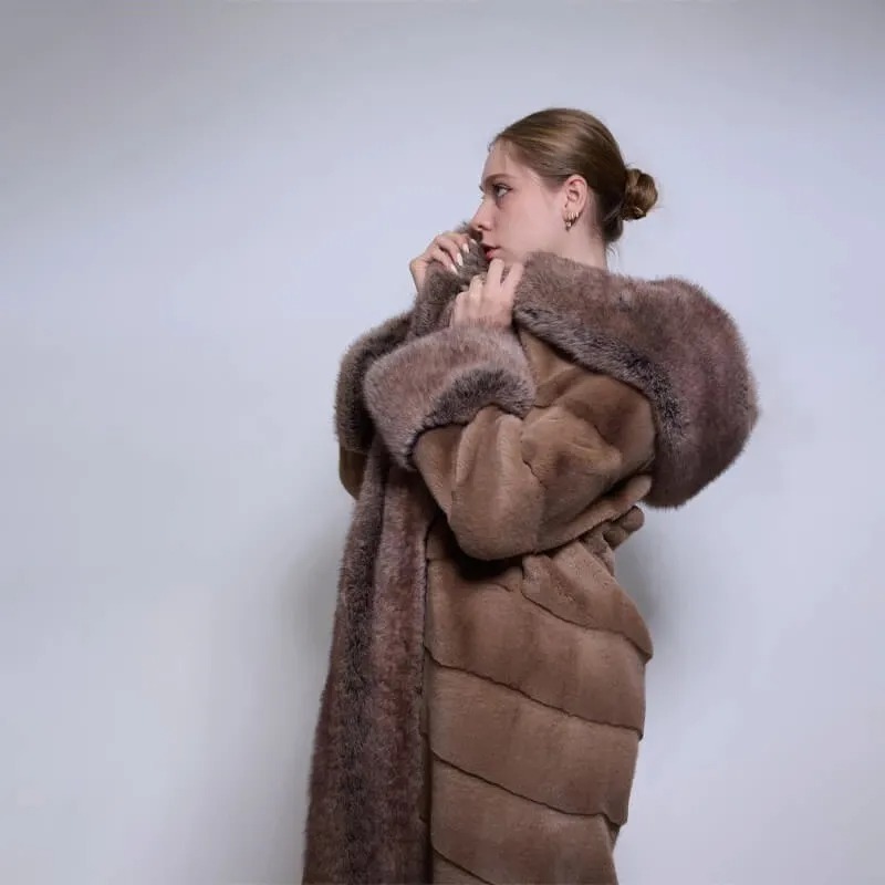 FW-031 Women's Hooded Faux Fur Trim Coat