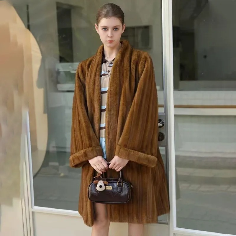 FW-037 Women's Plush Faux Fur Shawl Collar Coat