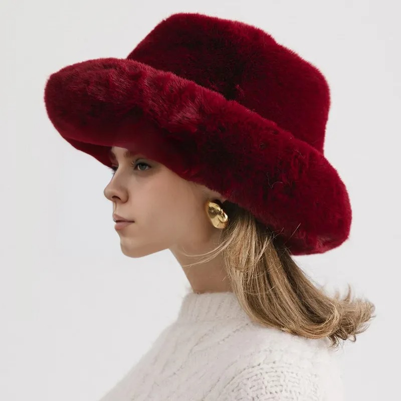 Elegant Fluffy Wide Brim Hat