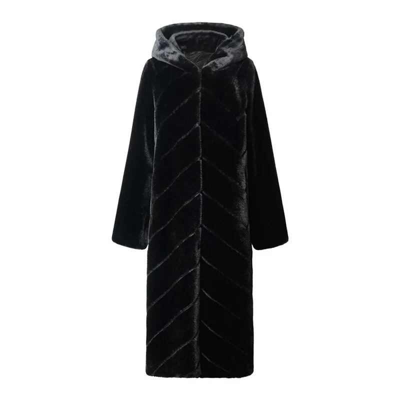 Women's Hooded Faux Fur Long Coat | FW-026