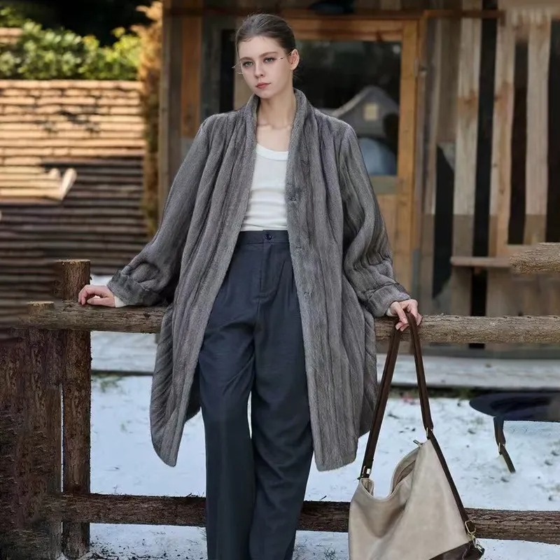 FW-037 Women's Plush Faux Fur Shawl Collar Coat