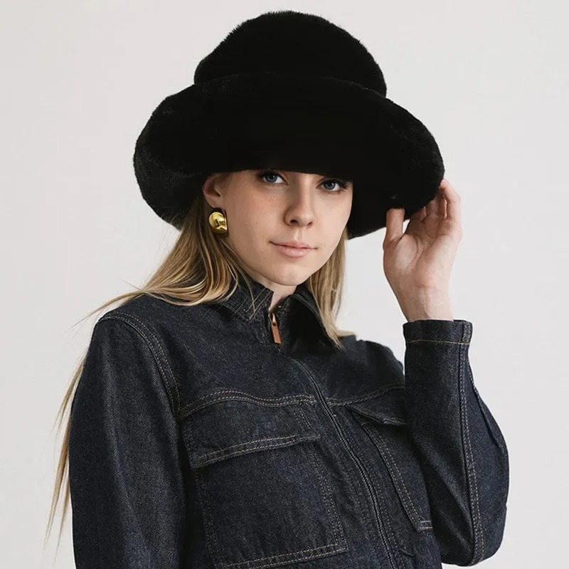 Elegant Fluffy Wide Brim Hat
