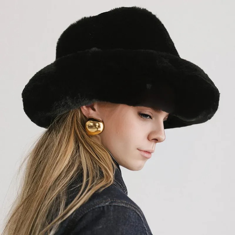 Elegant Fluffy Wide Brim Hat