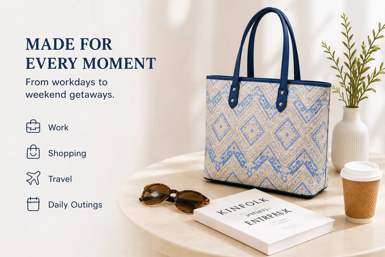 Zhuang Brocade Tote Bag - Traditional Woven Pattern, Durable Everyday Shoulder Bag
