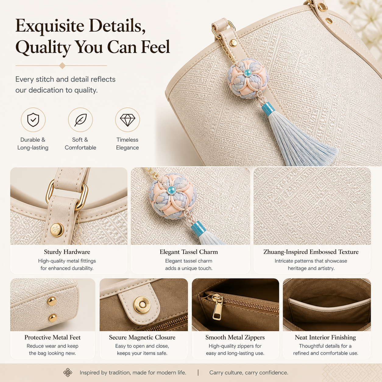 Zhuang Brocade Tote Bag | Spacious Shoulder Bag for Work & Daily