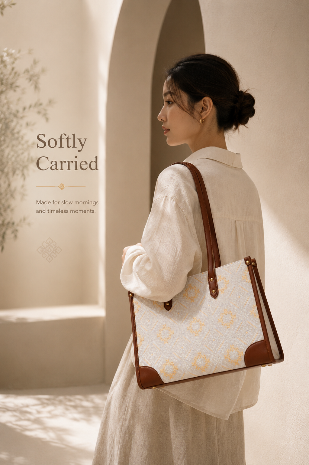 Zhuang Brocade Heritage Tote Bag | Handwoven Leather-Trimmed Bag