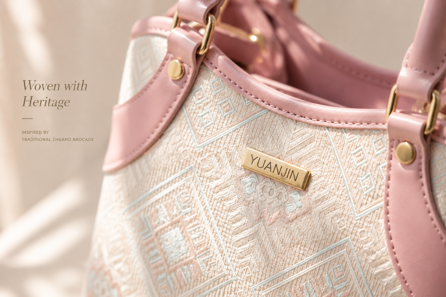 Zhuang Brocade Pattern Pink Handbag | Soft Heritage Top-Handle Tote