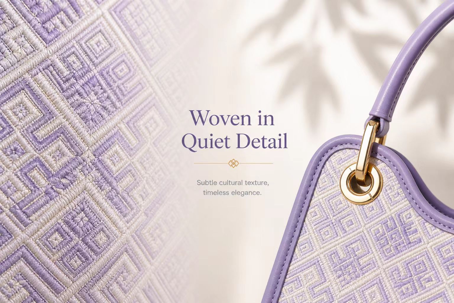 Zhuang Brocade Inspired Handbag, Purple Geometric Tote