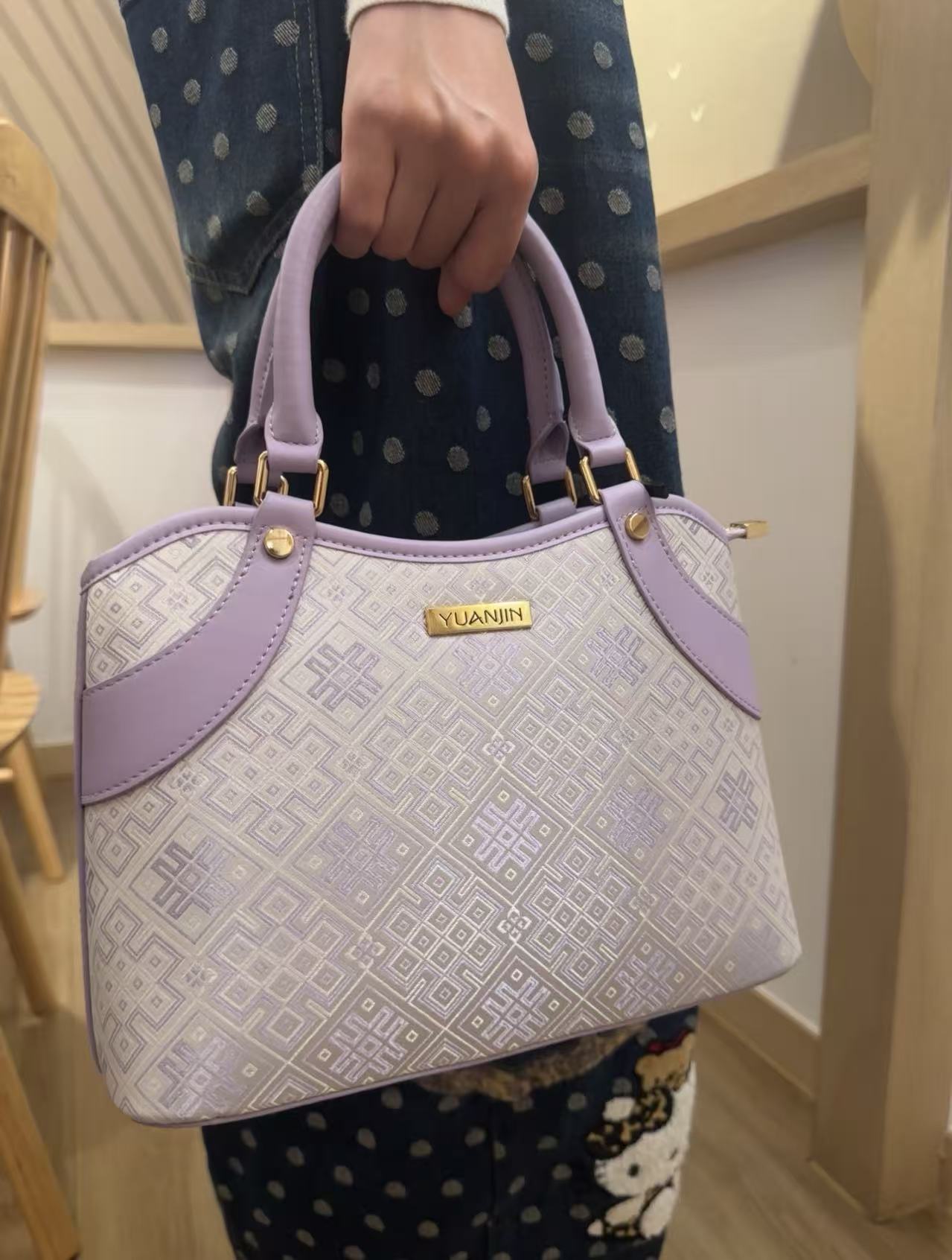 Lavender Zhuang Brocade Handbag | Inspired by Traditional Harvest Song Pattern