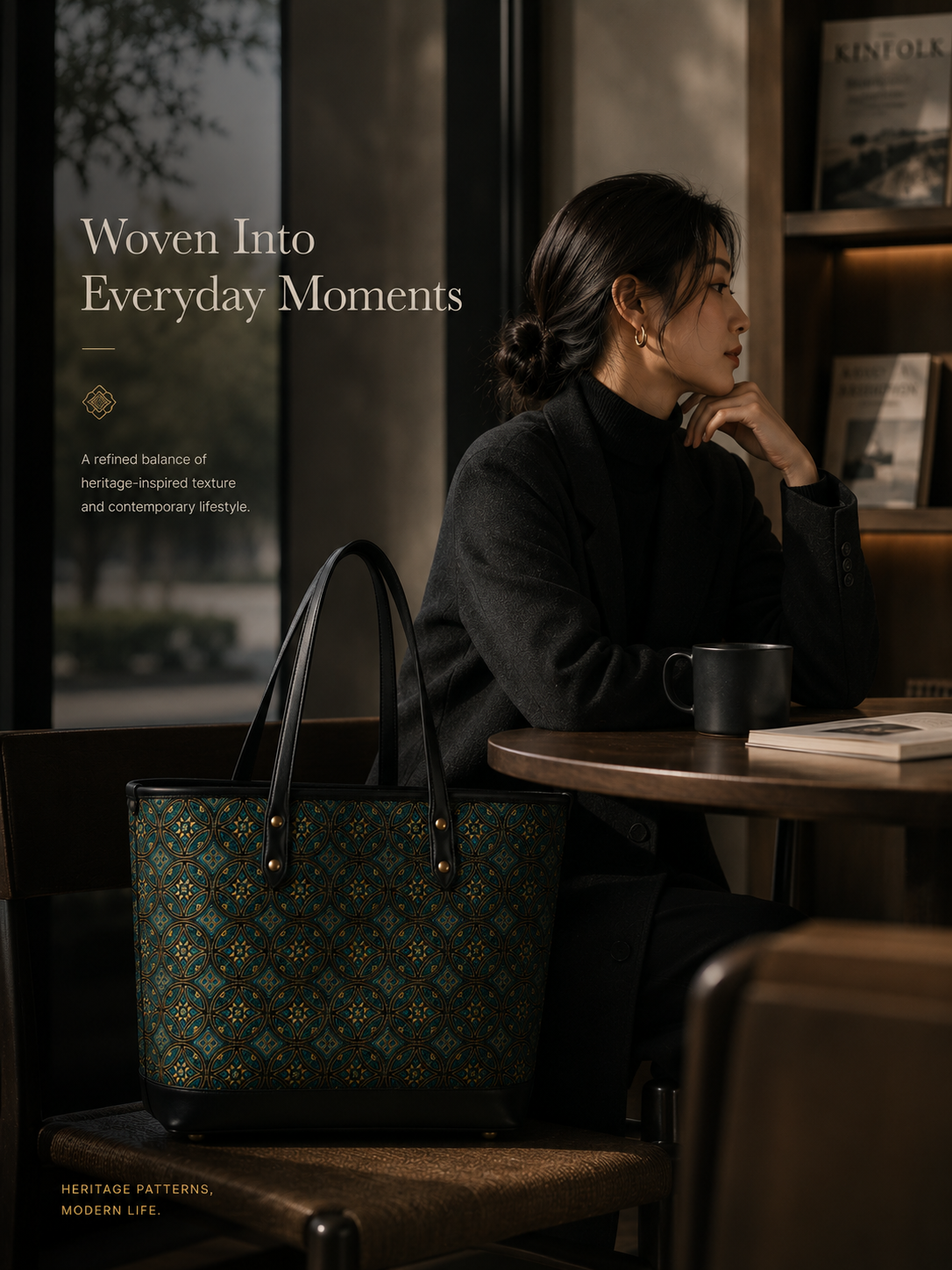 Handwoven Zhuang Brocade Flying Swallow Pattern Tote Bag, Traditional Ethnic Shoulder Handbag