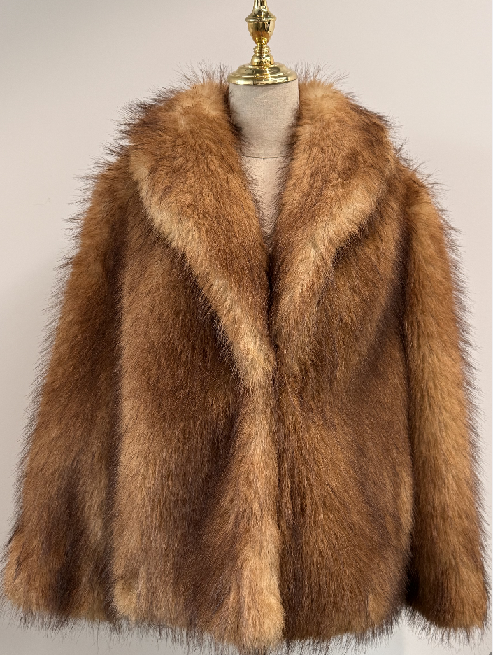 Textured Plush Collar Short Coat