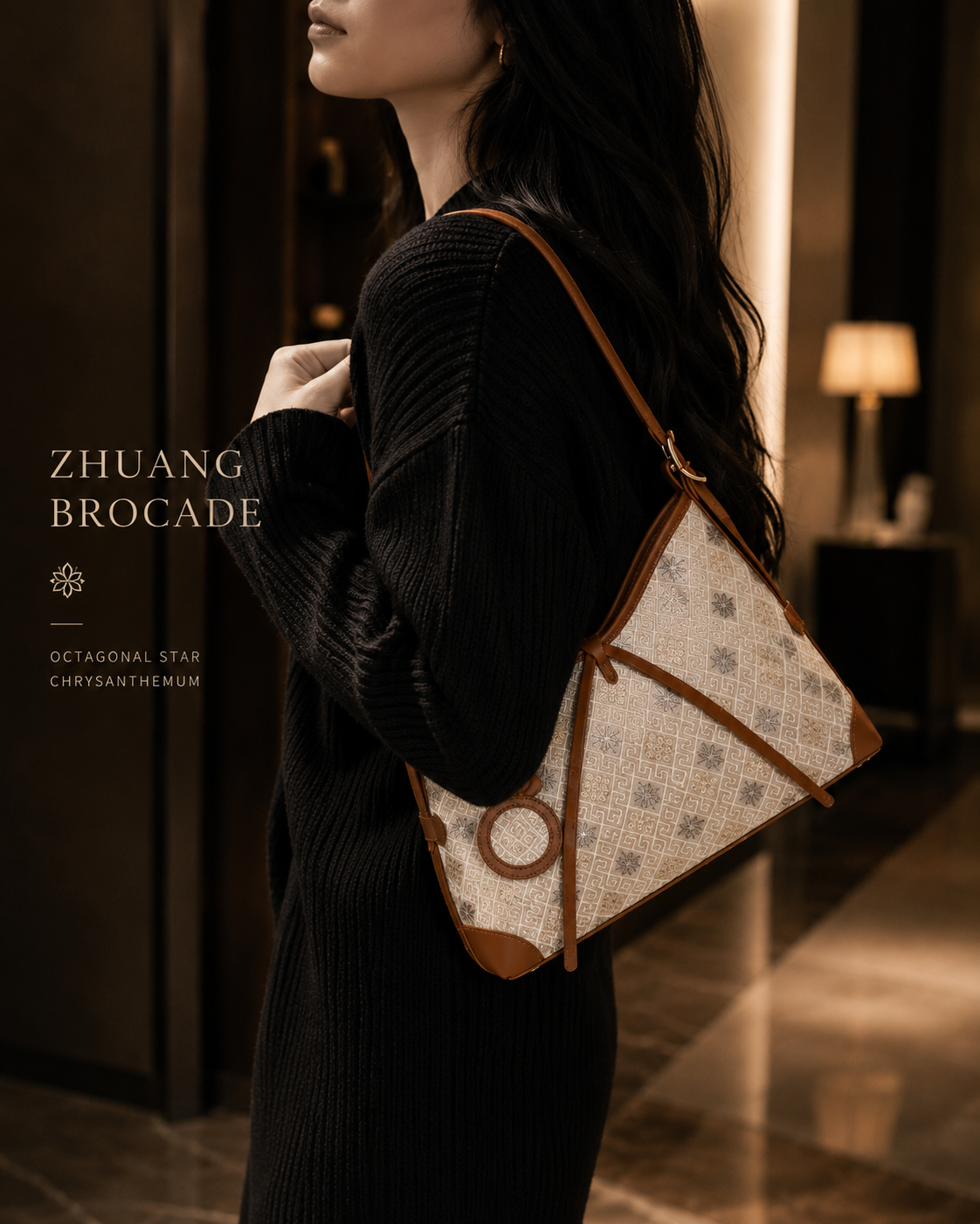 Zhuang Brocade Octagonal Star Chrysanthemum Longxu Tote Bag | Woven Heritage Shoulder Bag