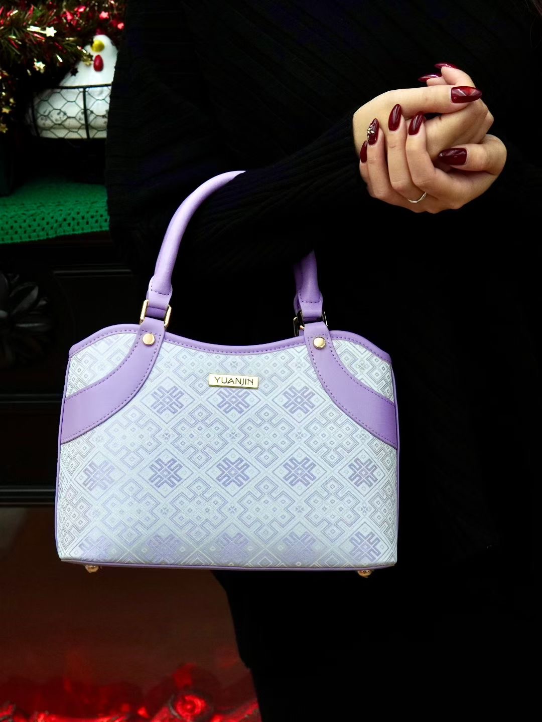 Lavender Zhuang Brocade Handbag | Inspired by Traditional Harvest Song Pattern