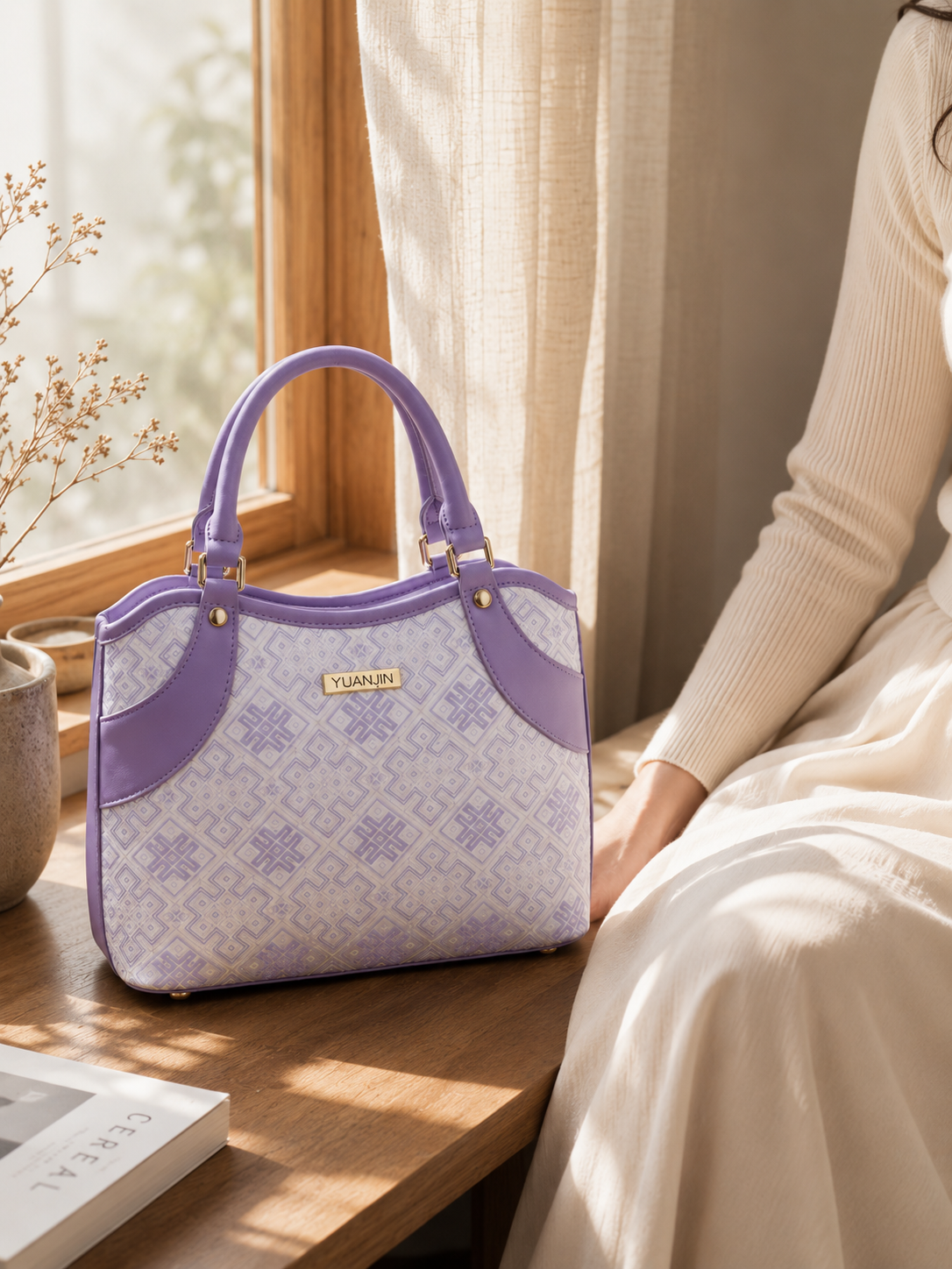 Lavender Zhuang Brocade Handbag | Inspired by Traditional Harvest Song Pattern