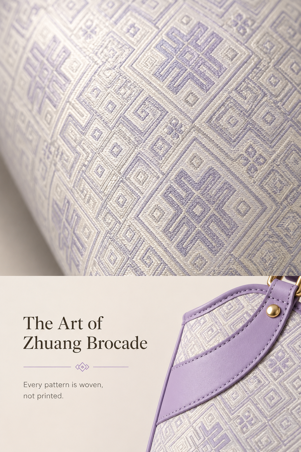 Lavender Zhuang Brocade Handbag | Inspired by Traditional Harvest Song Pattern
