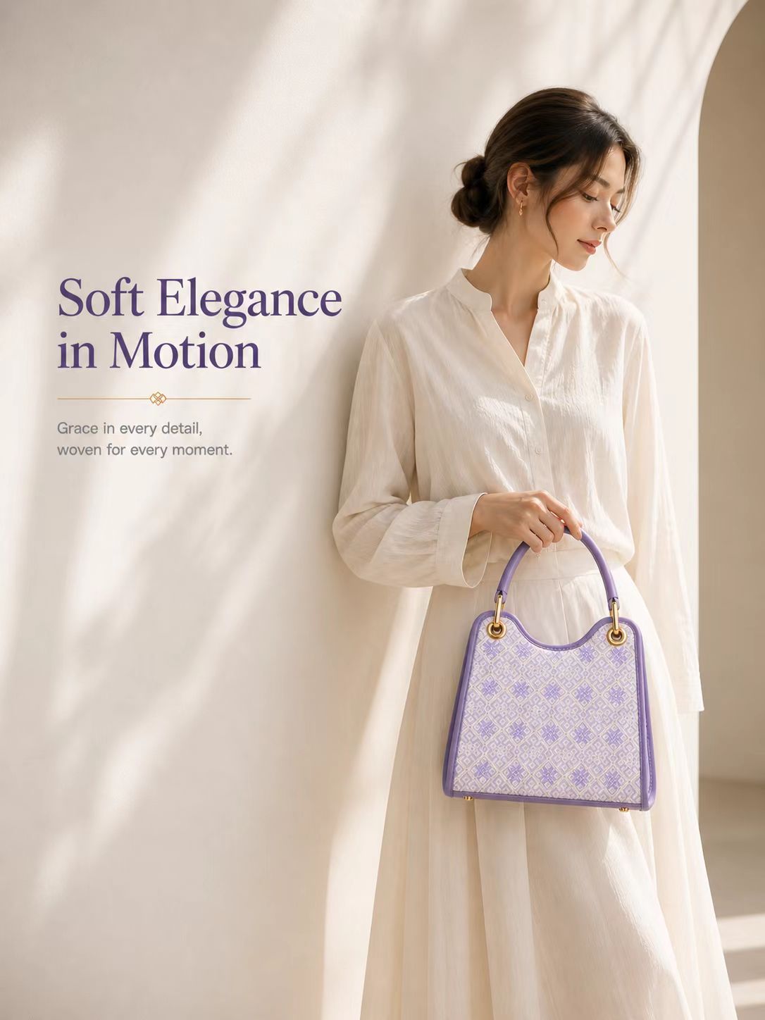 Zhuang Brocade Inspired Handbag, Purple Geometric Tote