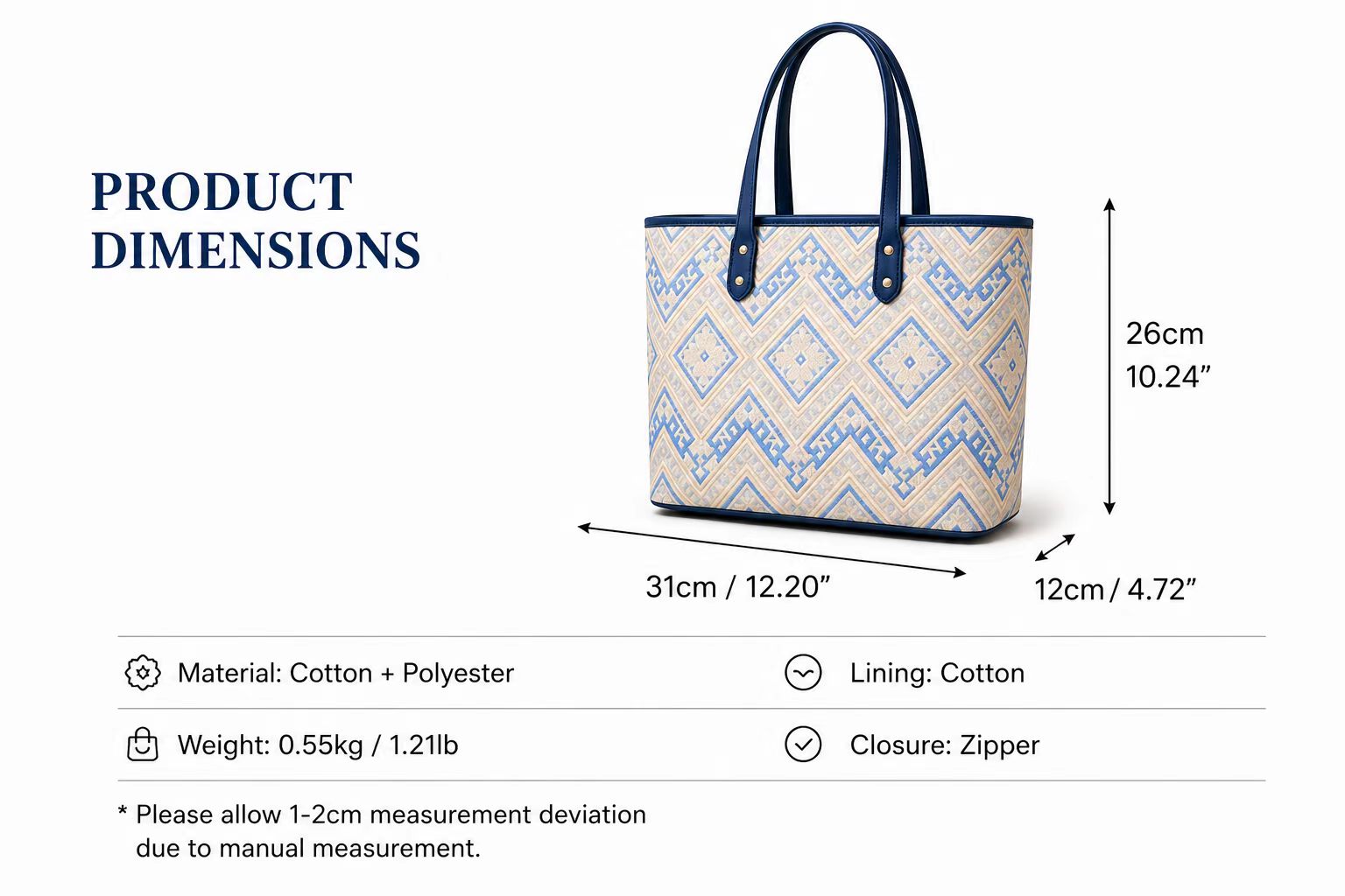 Zhuang Brocade Tote Bag - Traditional Woven Pattern, Durable Everyday Shoulder Bag