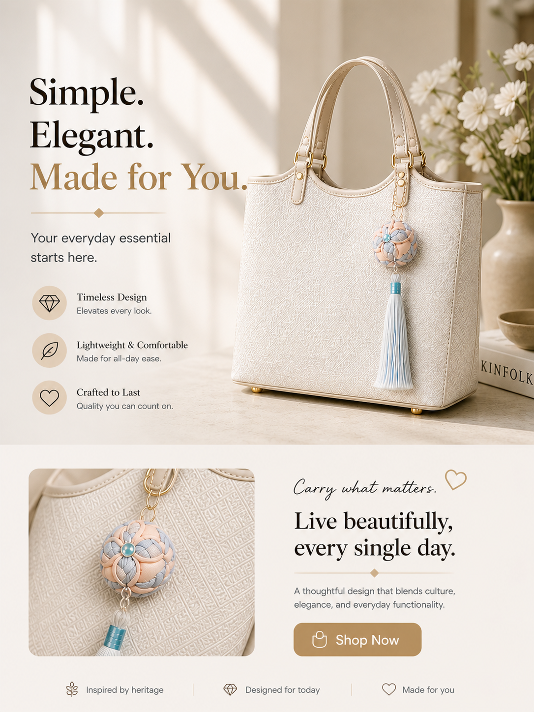 Zhuang Brocade Tote Bag | Spacious Shoulder Bag for Work & Daily