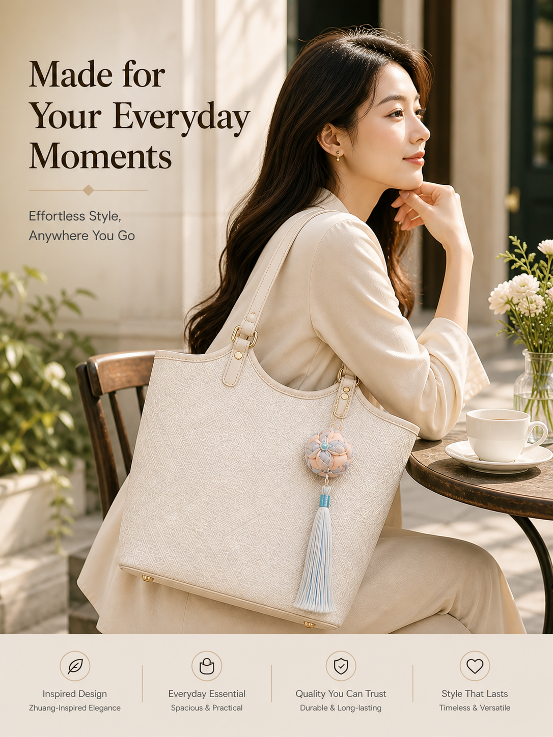 Zhuang Brocade Tote Bag | Spacious Shoulder Bag for Work & Daily