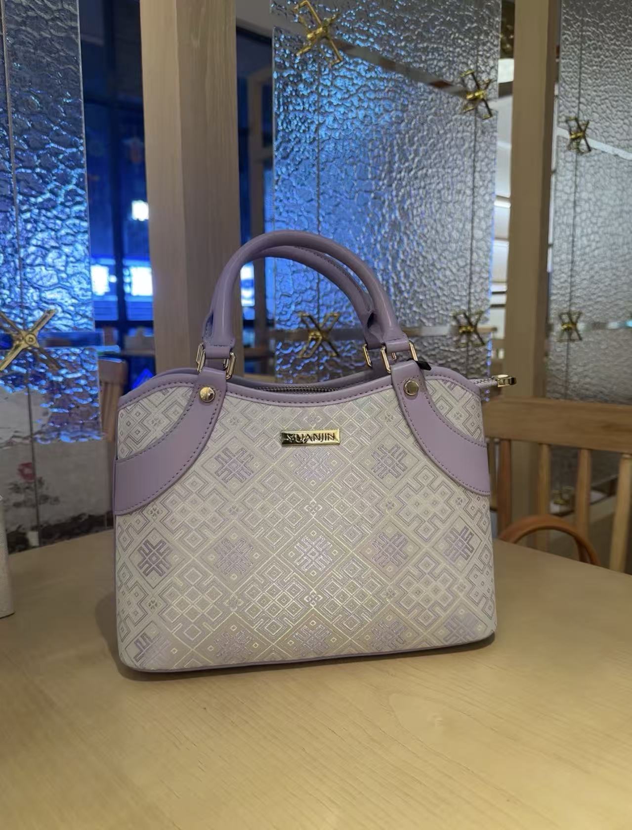 Lavender Zhuang Brocade Handbag | Inspired by Traditional Harvest Song Pattern