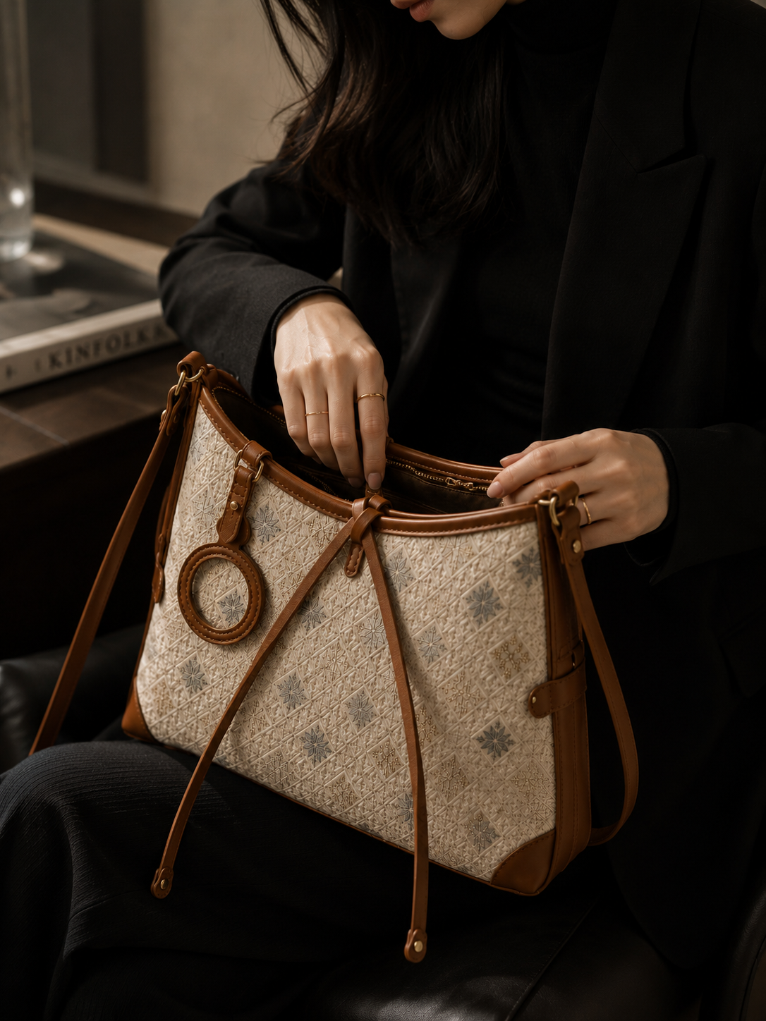 Zhuang Brocade Octagonal Star Chrysanthemum Longxu Tote Bag | Woven Heritage Shoulder Bag