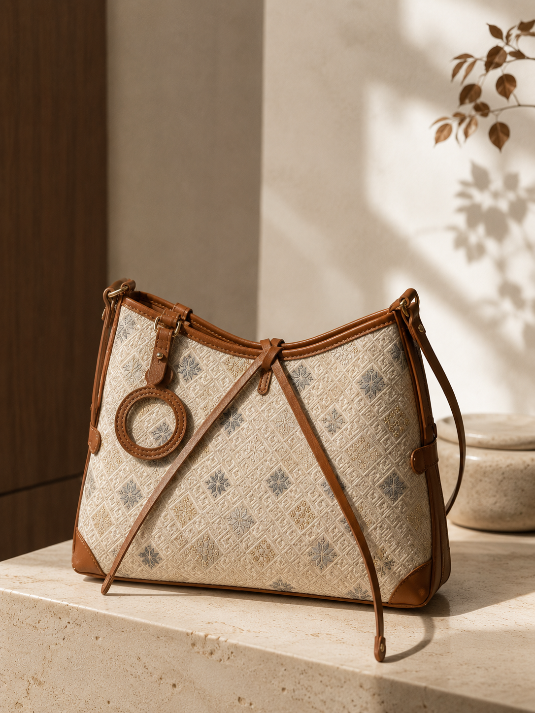 Zhuang Brocade Octagonal Star Chrysanthemum Longxu Tote Bag | Woven Heritage Shoulder Bag