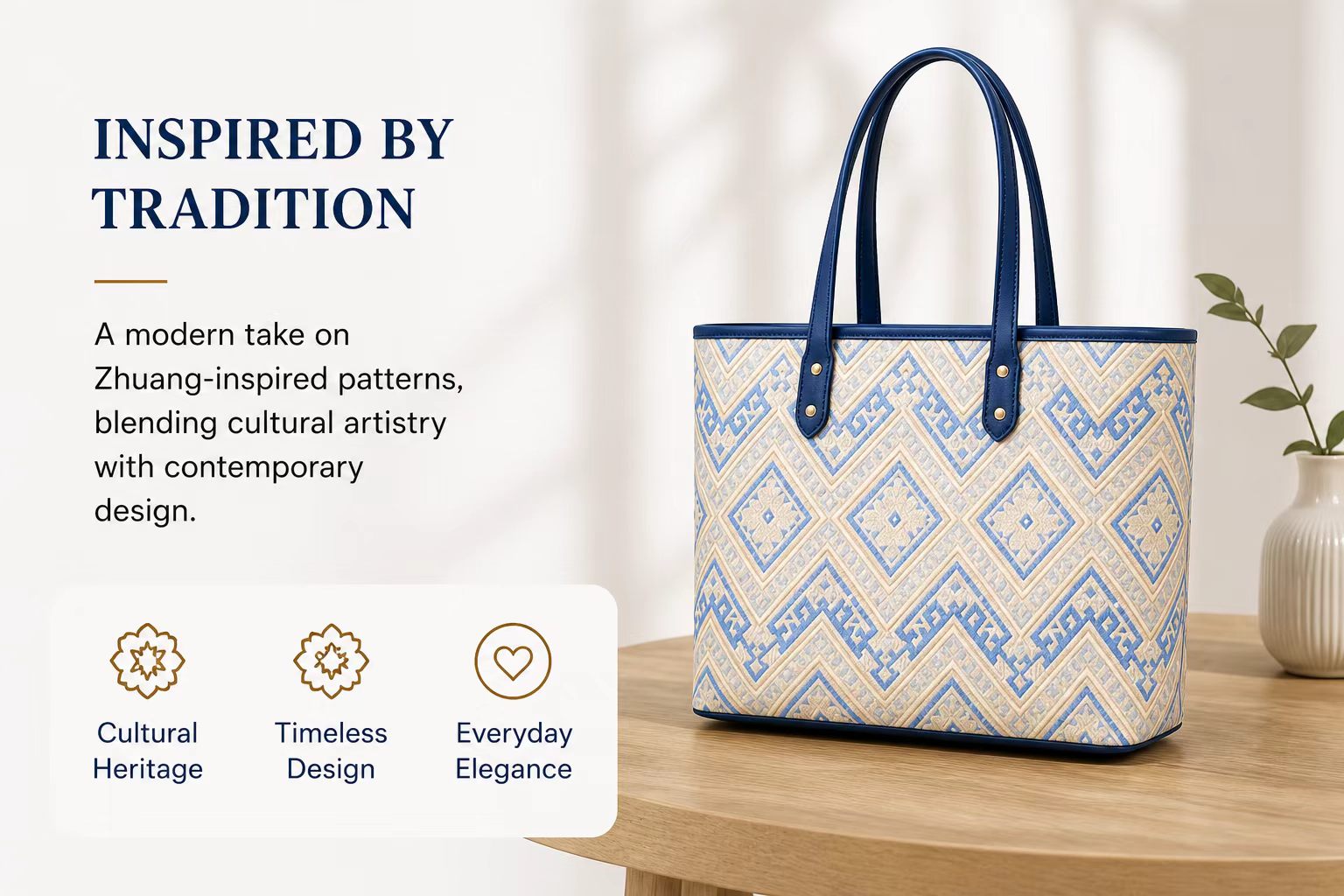 Zhuang Brocade Tote Bag - Traditional Woven Pattern, Durable Everyday Shoulder Bag