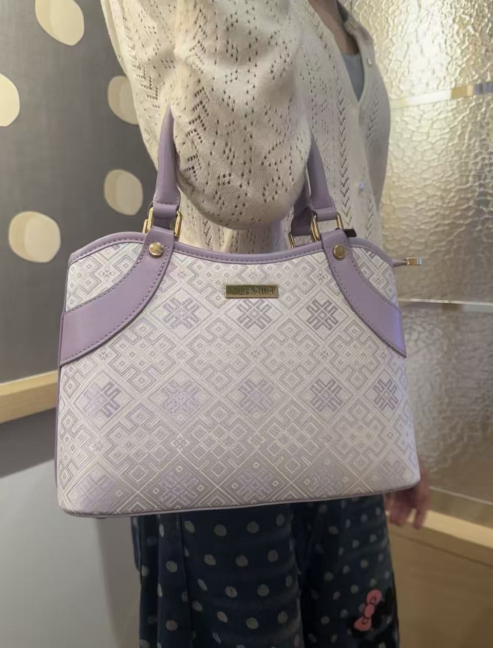 Lavender Zhuang Brocade Handbag | Inspired by Traditional Harvest Song Pattern