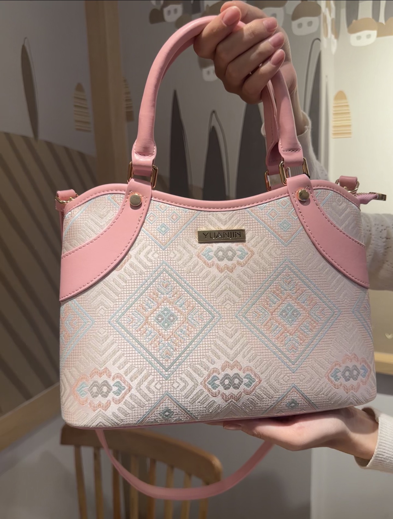 Pink Zhuang Brocade Handbag | Elegant Structured Top Handle Bag