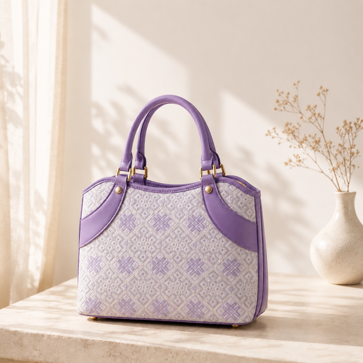 Lavender Zhuang Brocade Handbag | Inspired by Traditional Harvest Song Pattern
