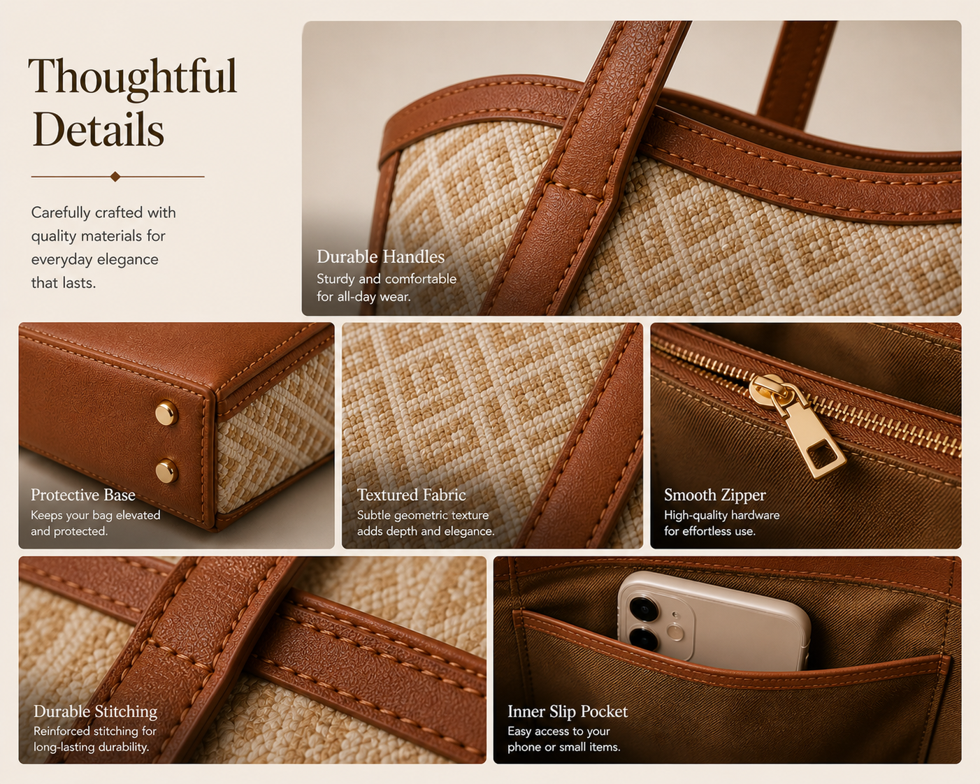 Handwoven Ethnic Brocade Tote Bag Vegan Leather Shoulder Bag