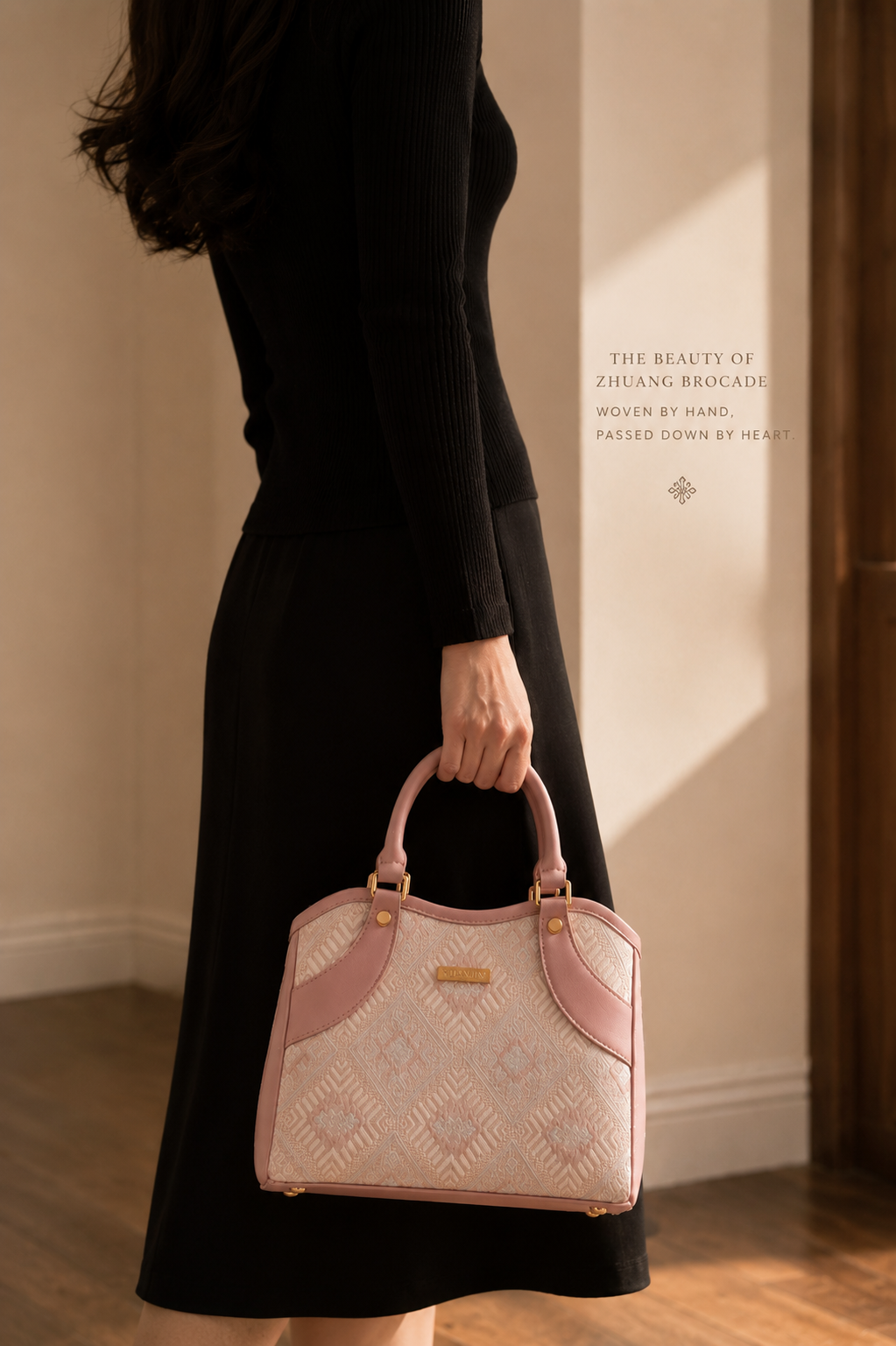 Zhuang Brocade Pattern Pink Handbag | Soft Heritage Top-Handle Tote