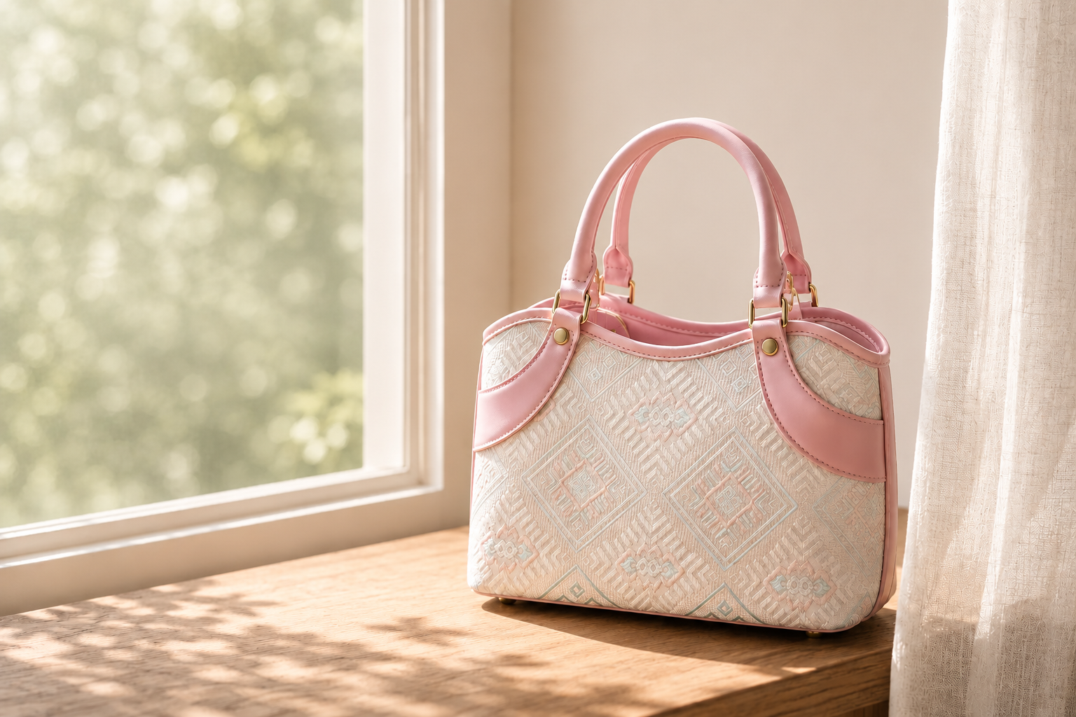 Zhuang Brocade Pattern Pink Handbag | Soft Heritage Top-Handle Tote