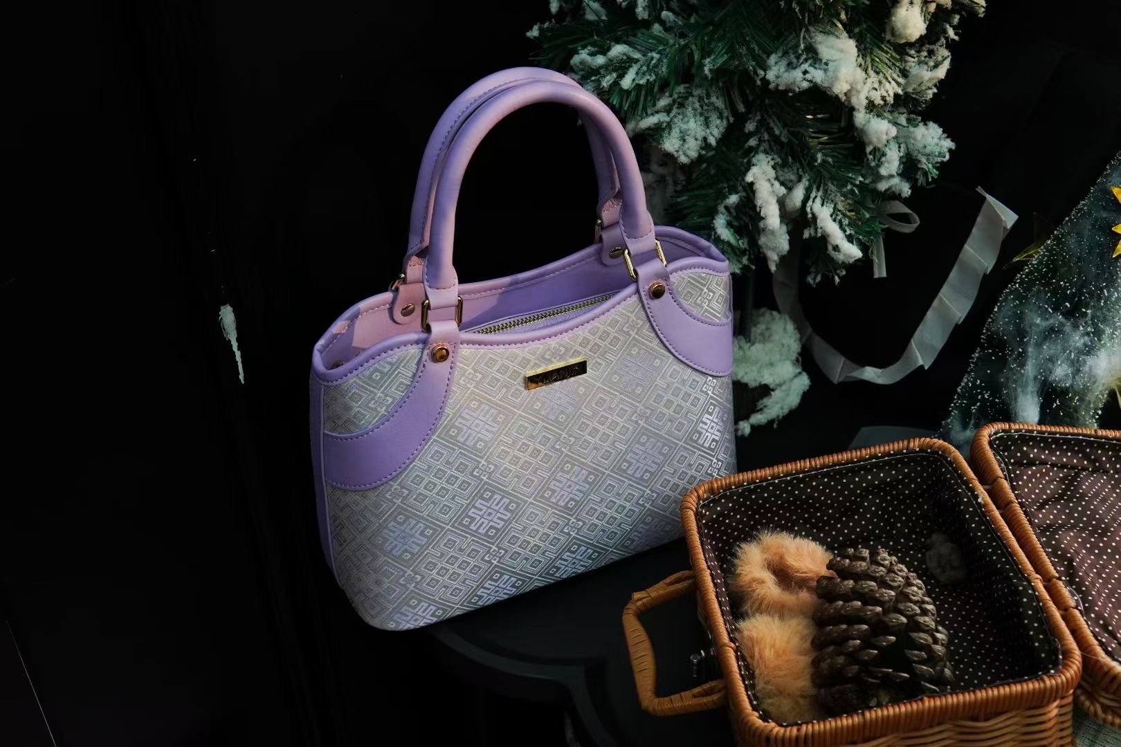 Lavender Zhuang Brocade Handbag | Inspired by Traditional Harvest Song Pattern