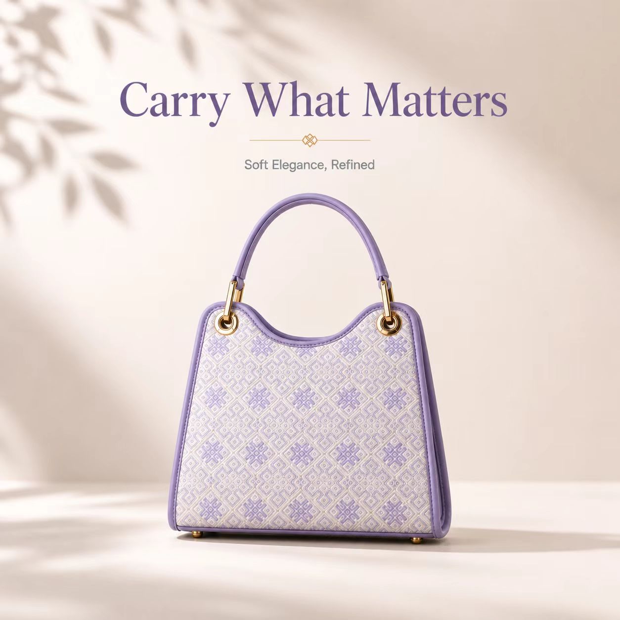 Zhuang Brocade Inspired Handbag, Purple Geometric Tote