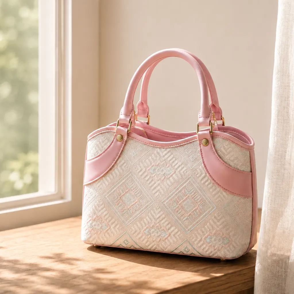 Zhuang Brocade Pattern Pink Handbag | Soft Heritage Top-Handle Tote