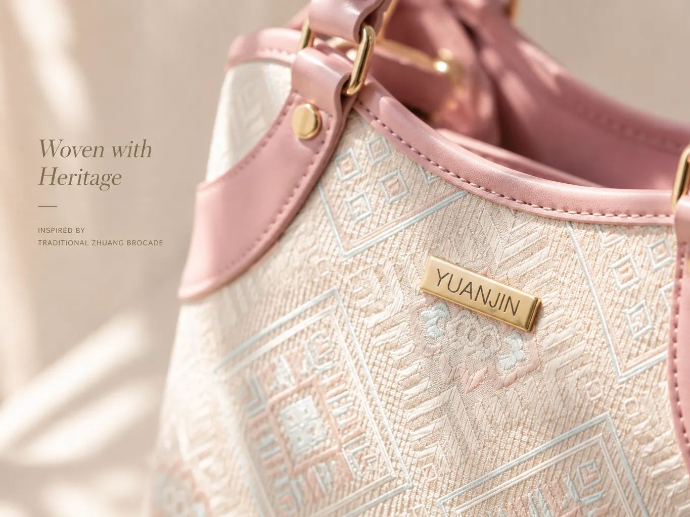 Zhuang Brocade Pattern Pink Handbag | Soft Heritage Top-Handle Tote