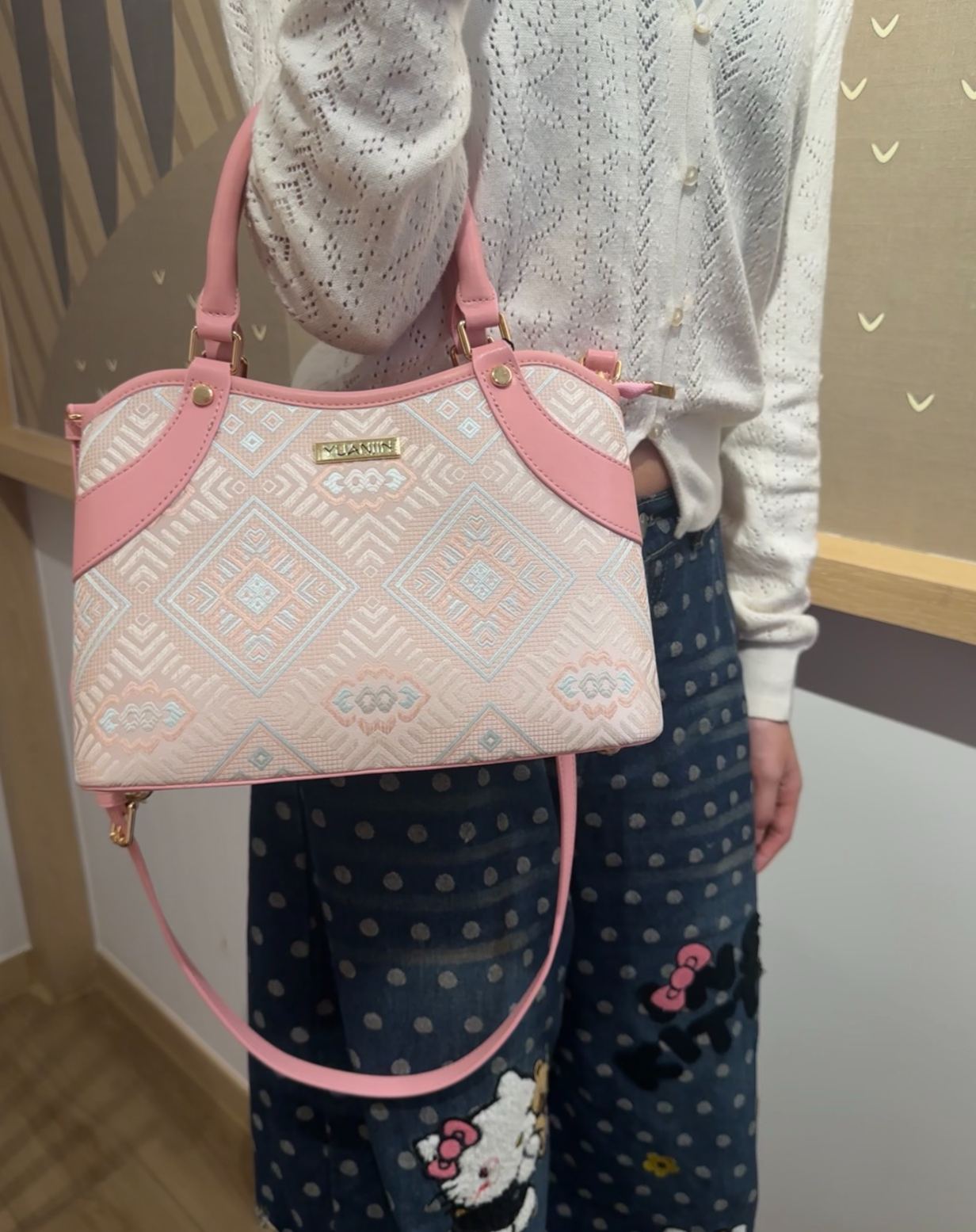 Pink Zhuang Brocade Handbag | Elegant Structured Top Handle Bag