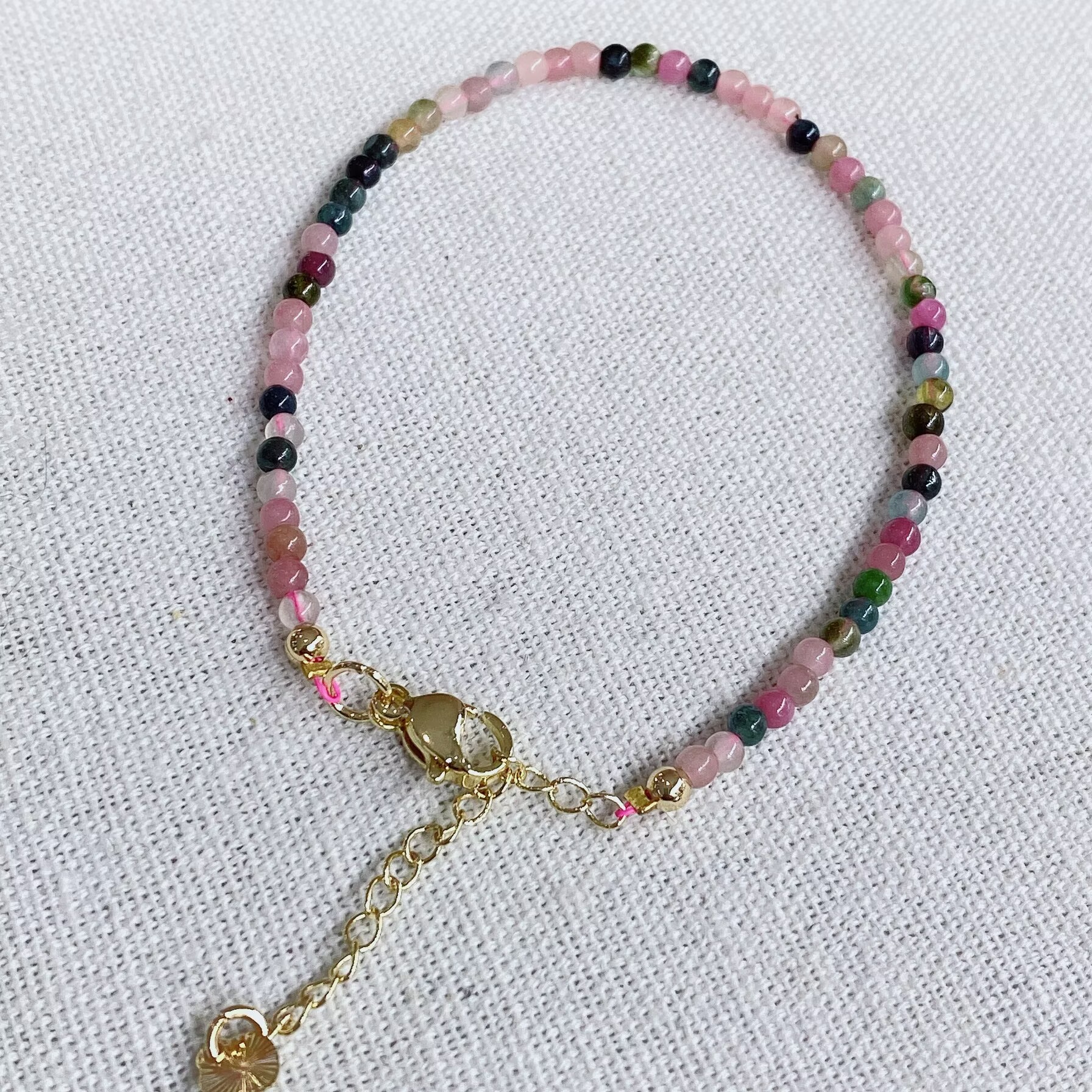 Handmade 2.3mm Natural Tourmaline Beaded Bracelet – Emotional Balance & Positive Energy Crystal Jewelry, Delicate Adjustable Gold-Tone Bracelet for Women, Daily Wear & Gifting
