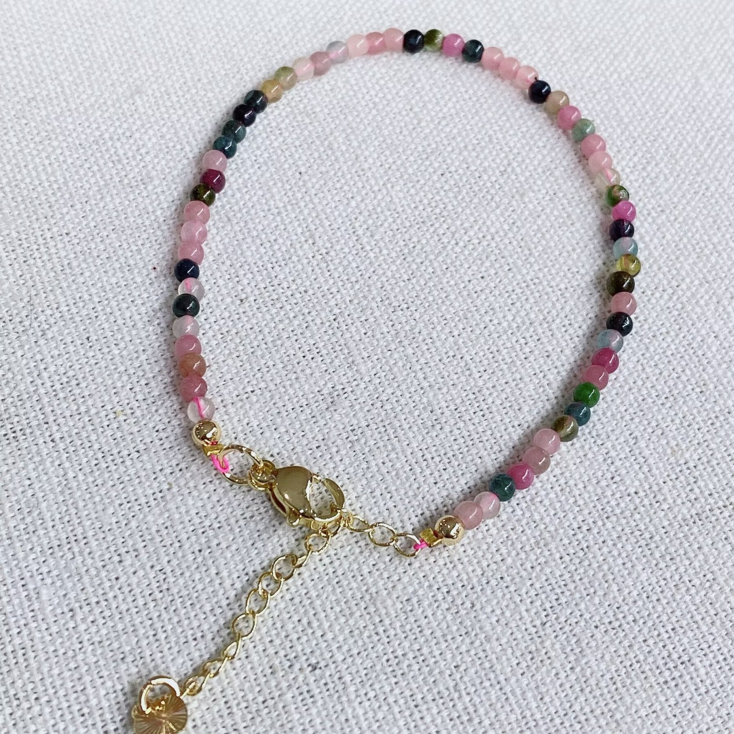 Handmade 2.3mm Natural Tourmaline Beaded Bracelet – Emotional Balance & Positive Energy Crystal Jewelry, Delicate Adjustable Gold-Tone Bracelet for Women, Daily Wear & Gifting