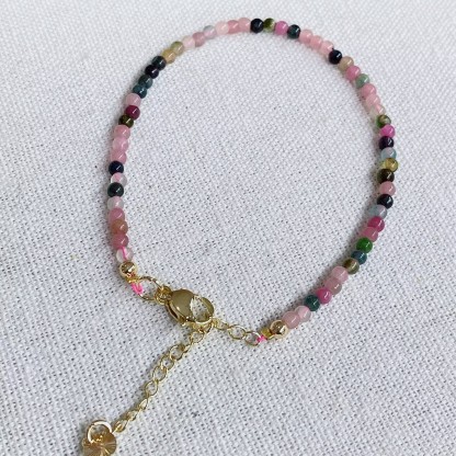Handmade 2.3mm Natural Tourmaline Beaded Bracelet – Emotional Balance & Positive Energy Crystal Jewelry, Delicate Adjustable Gold-Tone Bracelet for Women, Daily Wear & Gifting