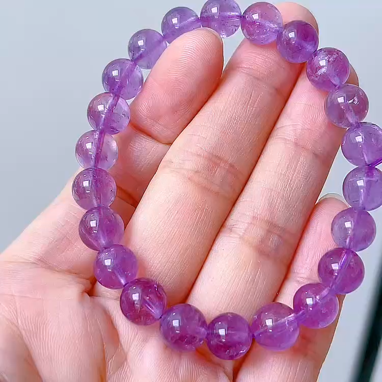 Natural Amethyst Round Beaded Bracelet for Women, 9.1mm Healing Crystal Stretch Handmade Jewelry, Calm Energy Daily Wear