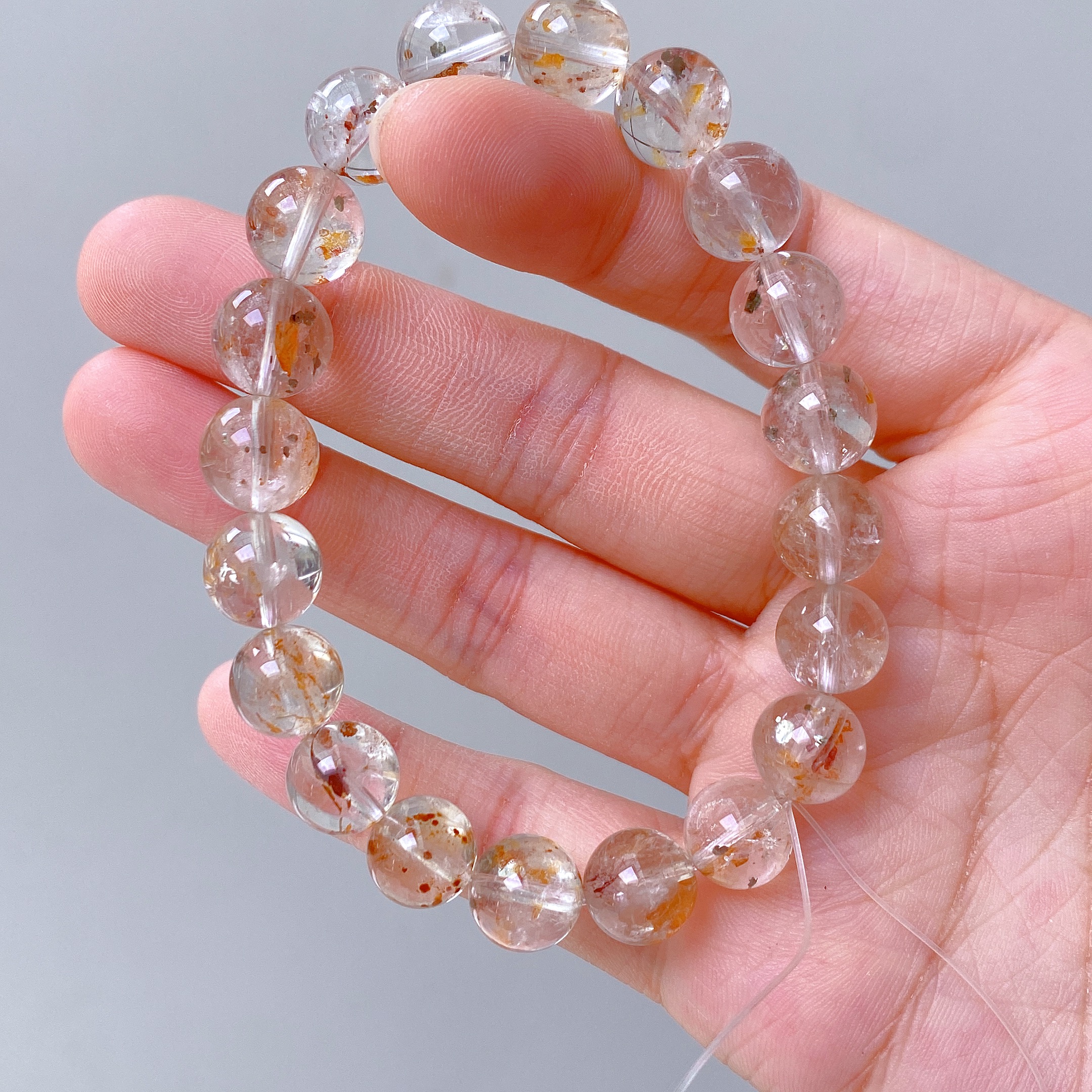 Natural Yellow Inclusion Quartz Beaded Bracelet for Women, 9.5mm Healing Crystal Stretch Handmade Jewelry, Unique Energy Accessory