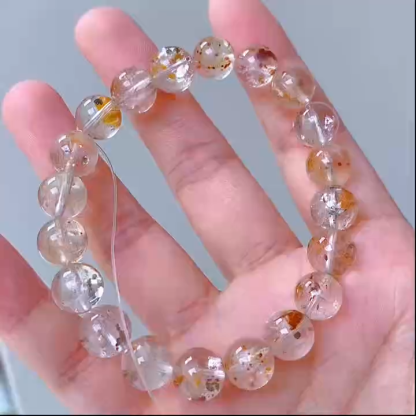 Natural Yellow Inclusion Quartz Beaded Bracelet for Women, 9.5mm Healing Crystal Stretch Handmade Jewelry, Unique Energy Accessory