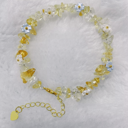 Natural Citrine Chip Bracelet with Shell Flower Beads - Cleansing Energy, Calm Mood, Healing Crystal Jewelry for Daily Wear & Gifting