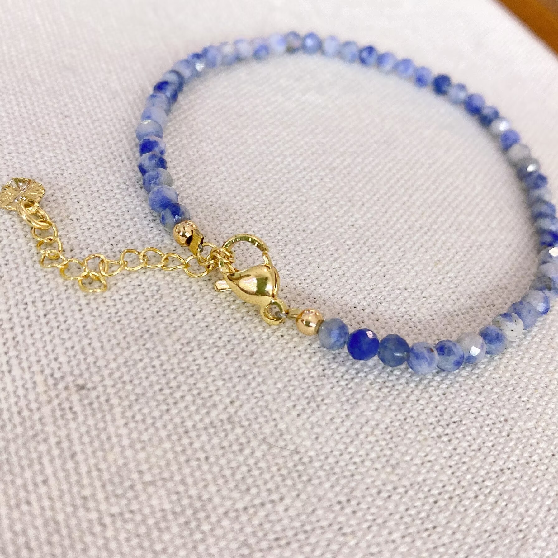 Handmade 3mm Natural Faceted Sodalite Bracelet – Calming Energy Adjustable Gold-Tone Dainty Jewelry for Women