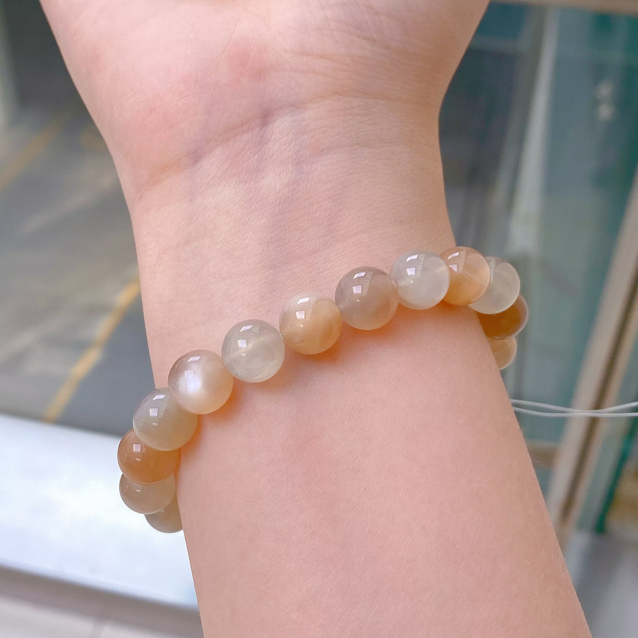 Natural Moonstone Round Beaded Bracelet for Men Women, 9.8mm Healing Crystal Stretch Handmade Jewelry, Calm & Balance Accessory