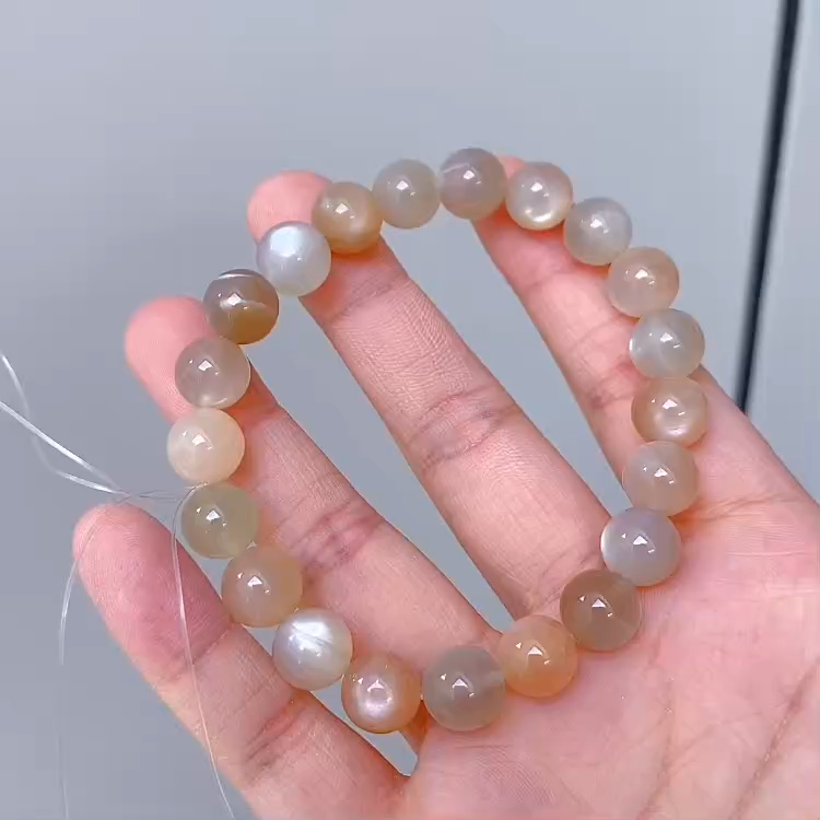 Natural Moonstone Round Beaded Bracelet for Men Women, 9.8mm Healing Crystal Stretch Handmade Jewelry, Calm & Balance Accessory