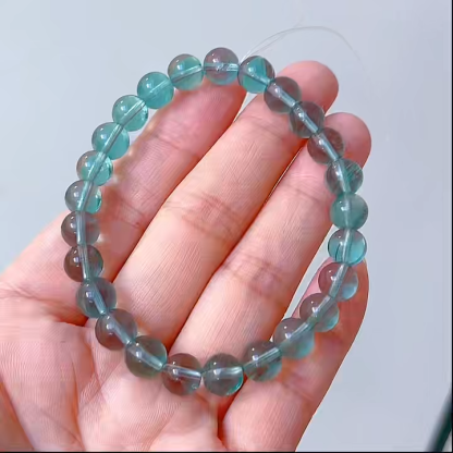 7.5mm Natural Blue Fluorite Beaded Bracelet for Women, Calming Healing Gemstone Elastic Handmade Stackable Jewelry Gift
