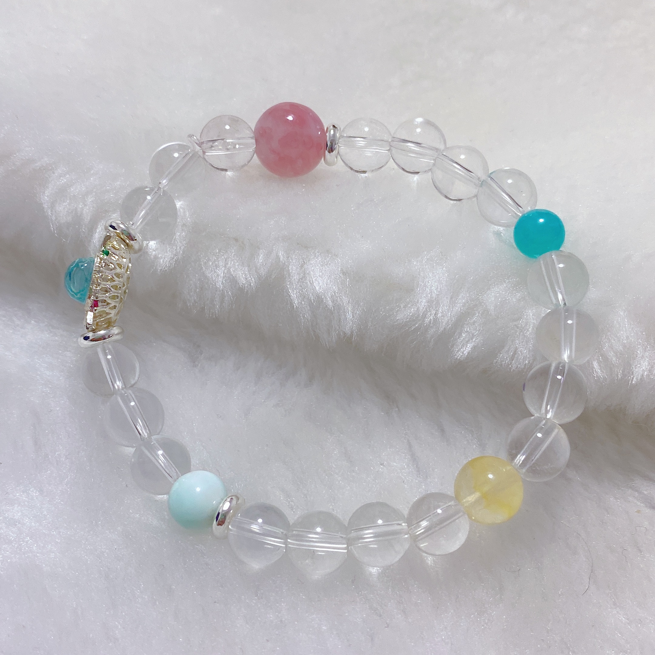 Natural 7.5mm Clear Quartz Bracelet with Multi-Crystal Accents – Energy Cleansing & Positive Vibes Gemstone Jewelry, Healing Crystal Bracelet with Decorative Charm for Women, Daily Wear & Gifting
